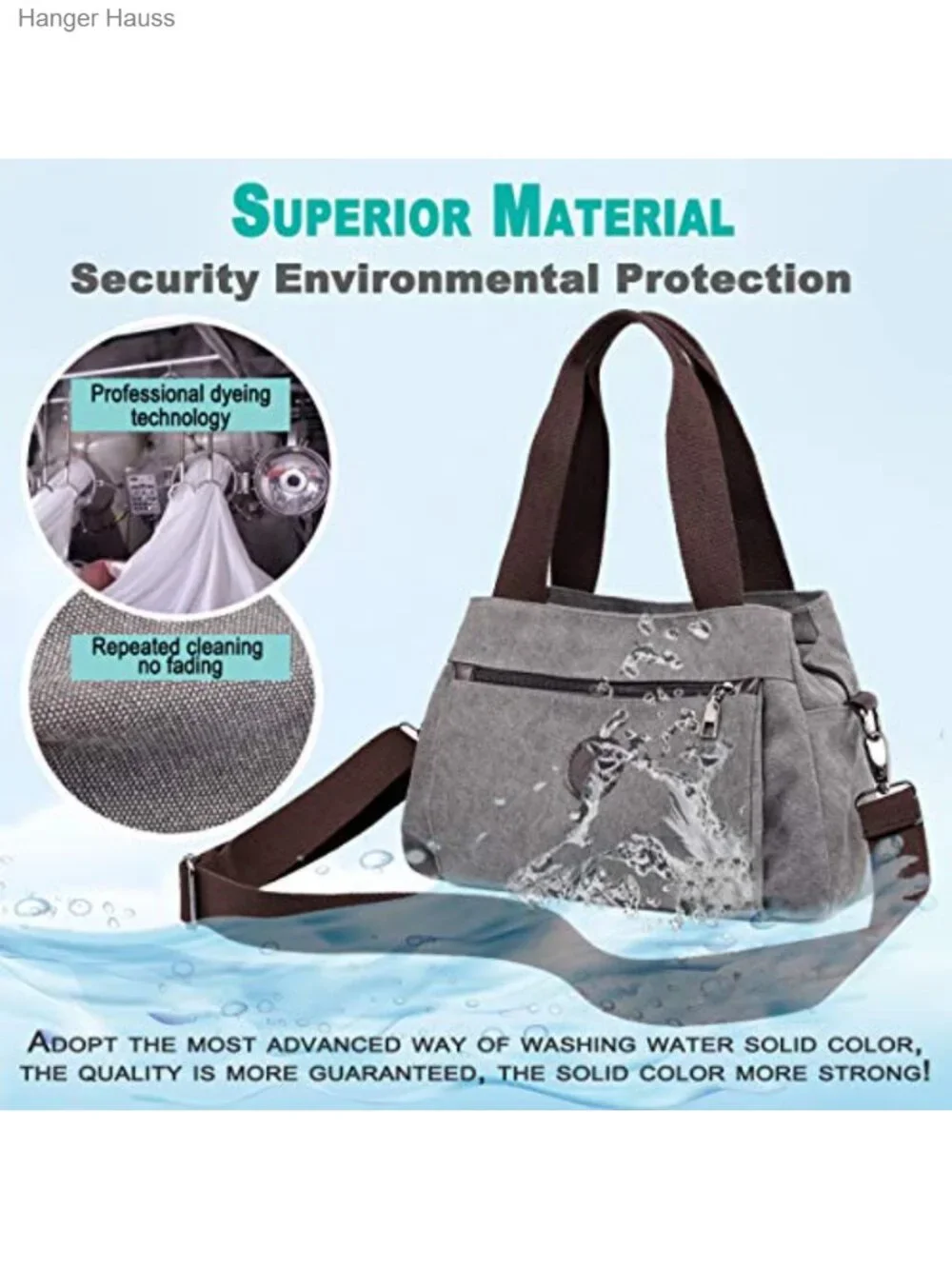 Canvas Hobo Crossbody Bag with Triple Zip Pockets, Medium Tote